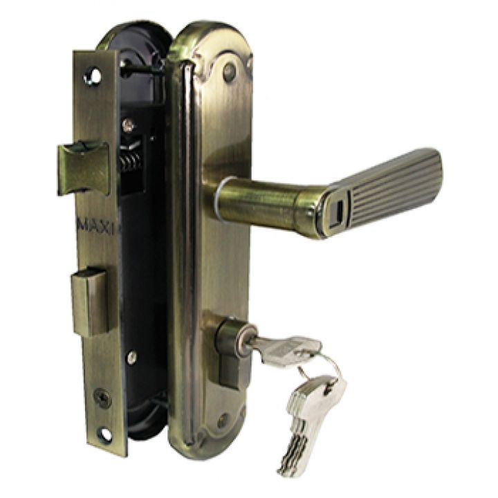 Замок врезной MAXI Locks MLC62-297-AB комплект с ручками и ц.м. Бронза