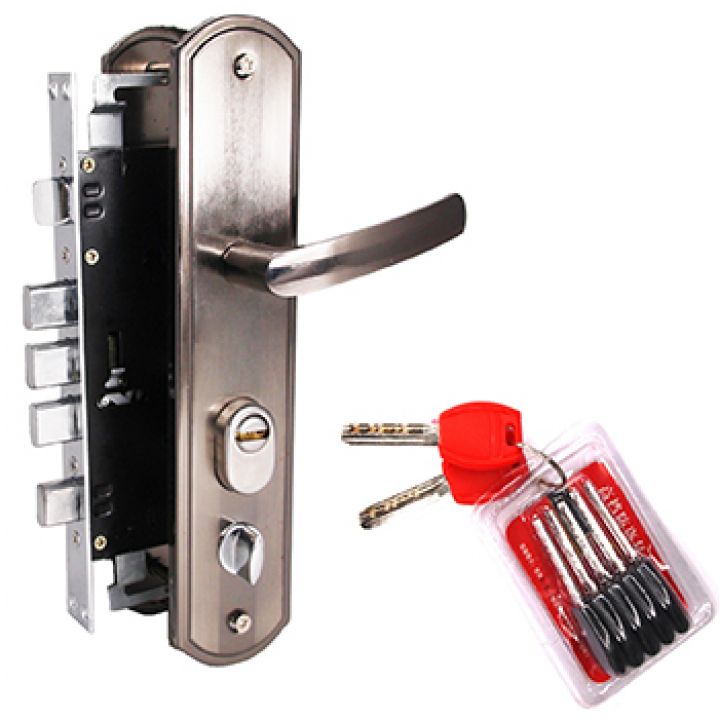 Замок врезной для китайских дверей MAXI Locks MLC68-51-U-SN комплект с ручками и ц.м. Матовый никель
